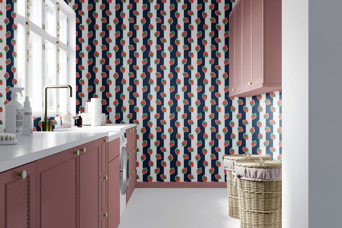 Strawberry Bliss - Navy Stripe