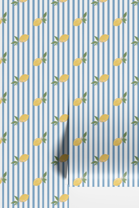 Zesty Stripe Wallpaper in Blue X Kate Clay