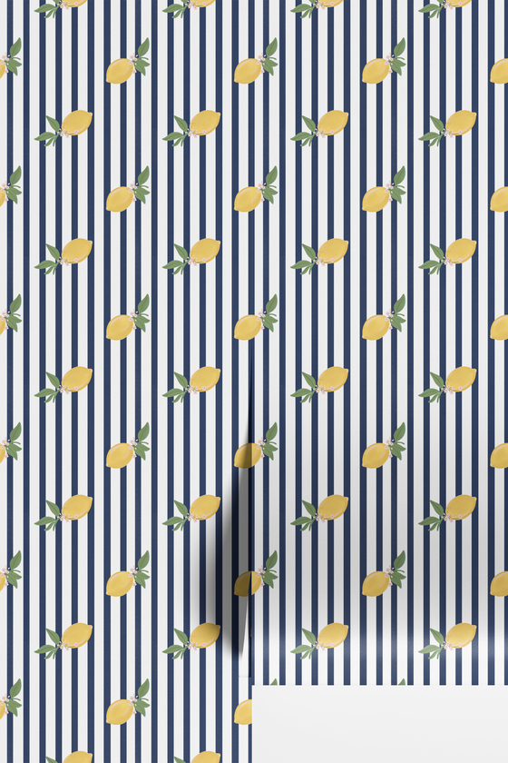 Zesty Stripe Wallpaper in Navy X Kate Clay