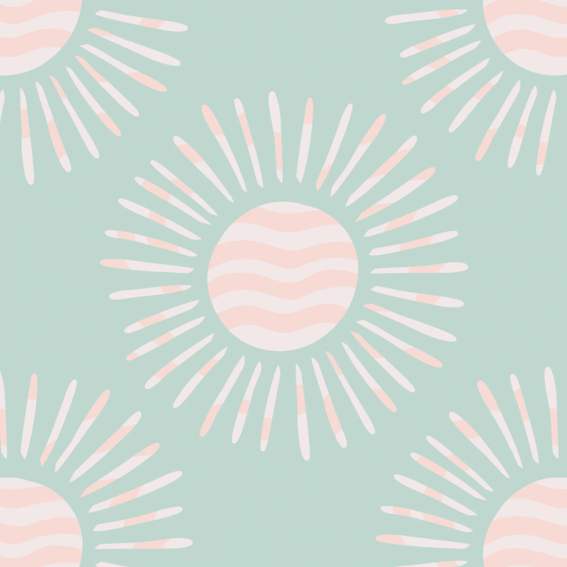 Summer Suns Mint nursery wallpaper with cheerful sun motif on a fresh mint ground by Kristina Forrest