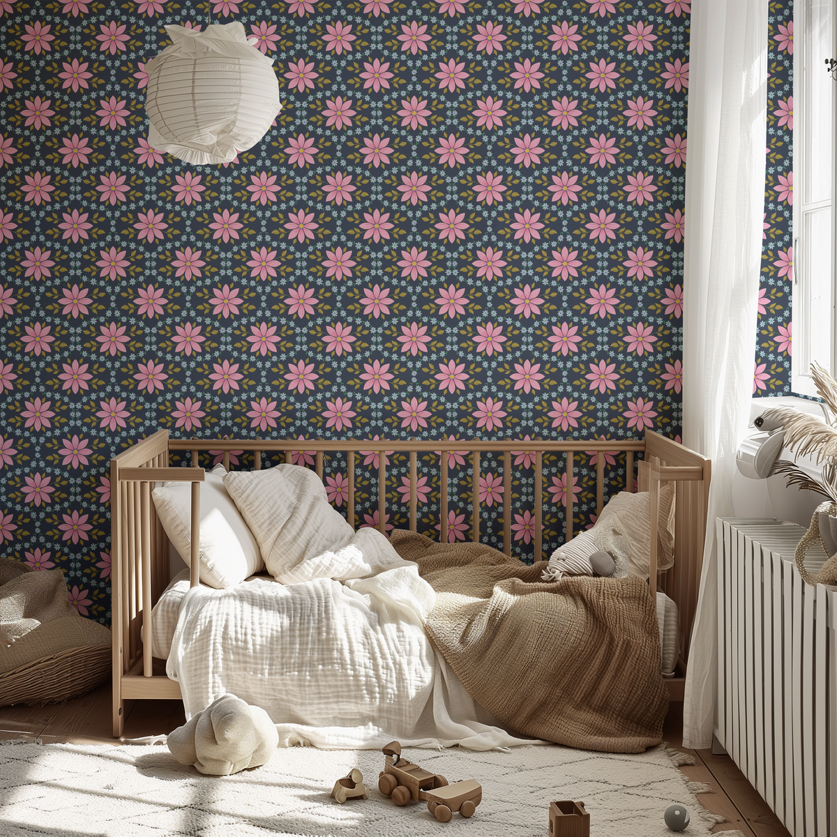 Summer Floral Ogee - Navy