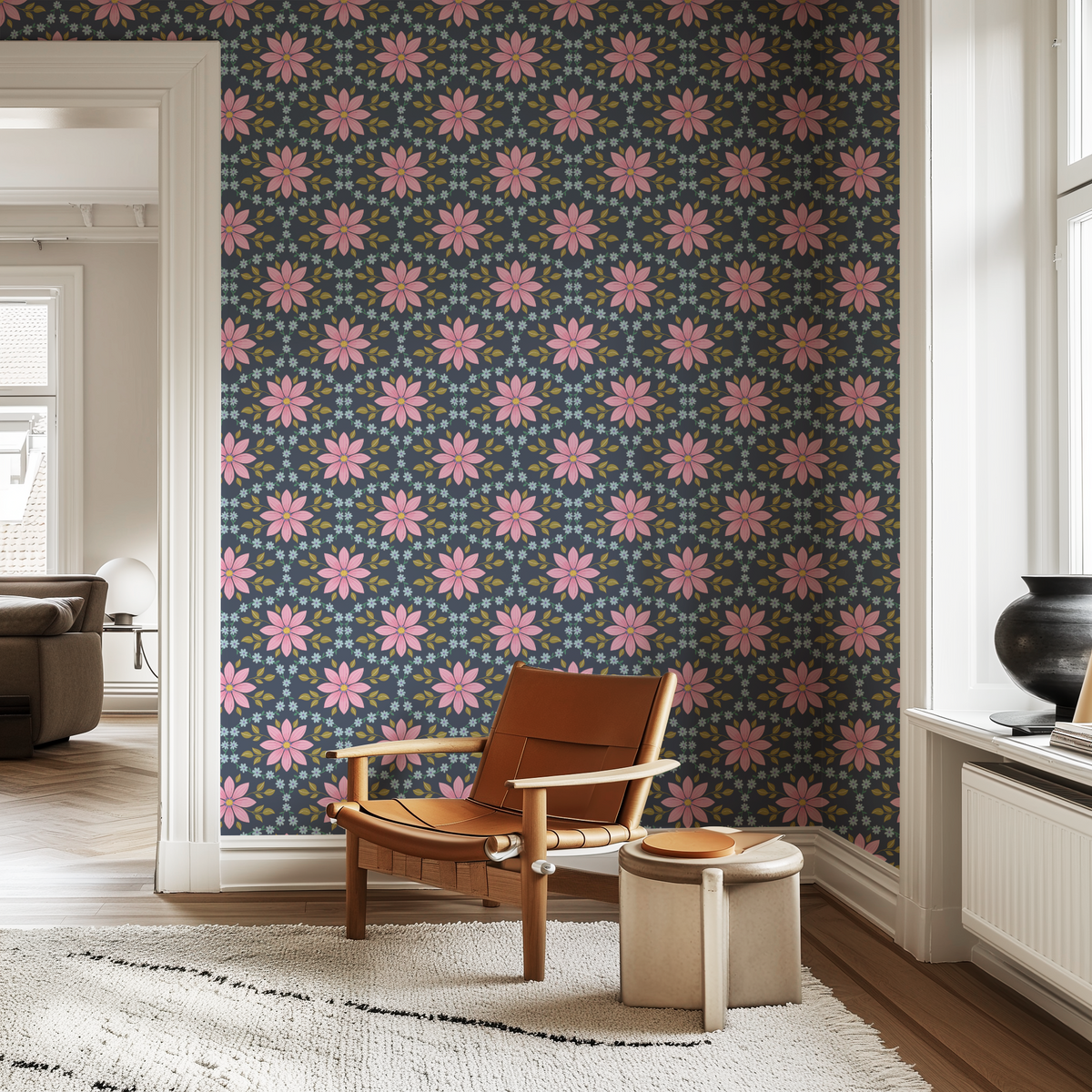 Summer Floral Ogee - Navy