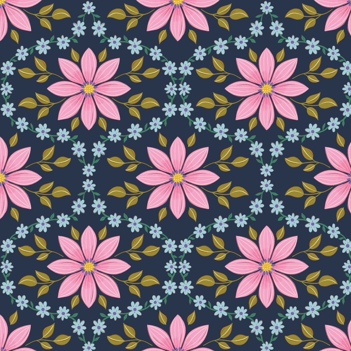Summer Floral Ogee - Navy