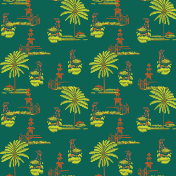 Bali Rice Fields Wallpaper in Teal by Jenna Hang