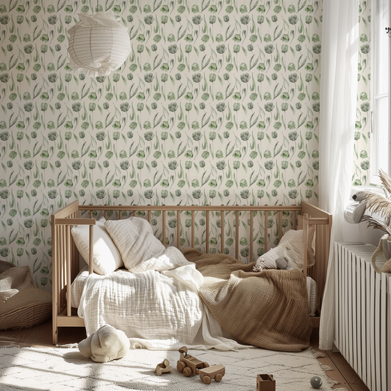 Dutch Watercolor Tulips - Green & Cream