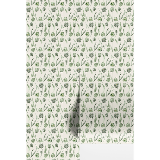 Dutch Watercolor Tulips - Green & Cream