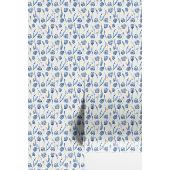 Dutch Watercolor Tulips - Blue & Cream