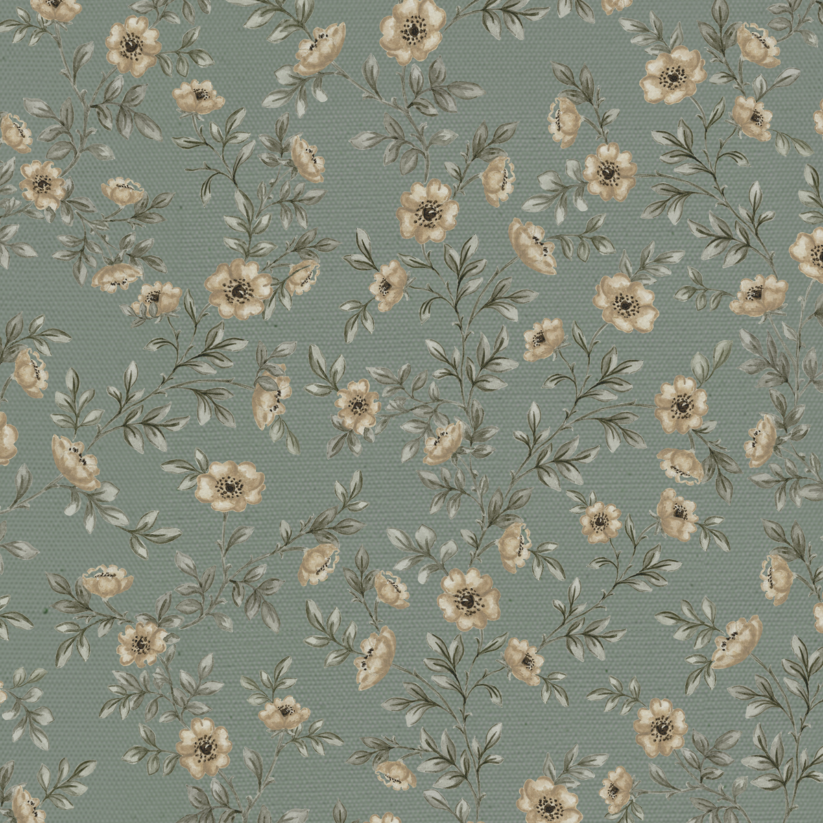 Vintage Rose Vines - Teal Blue