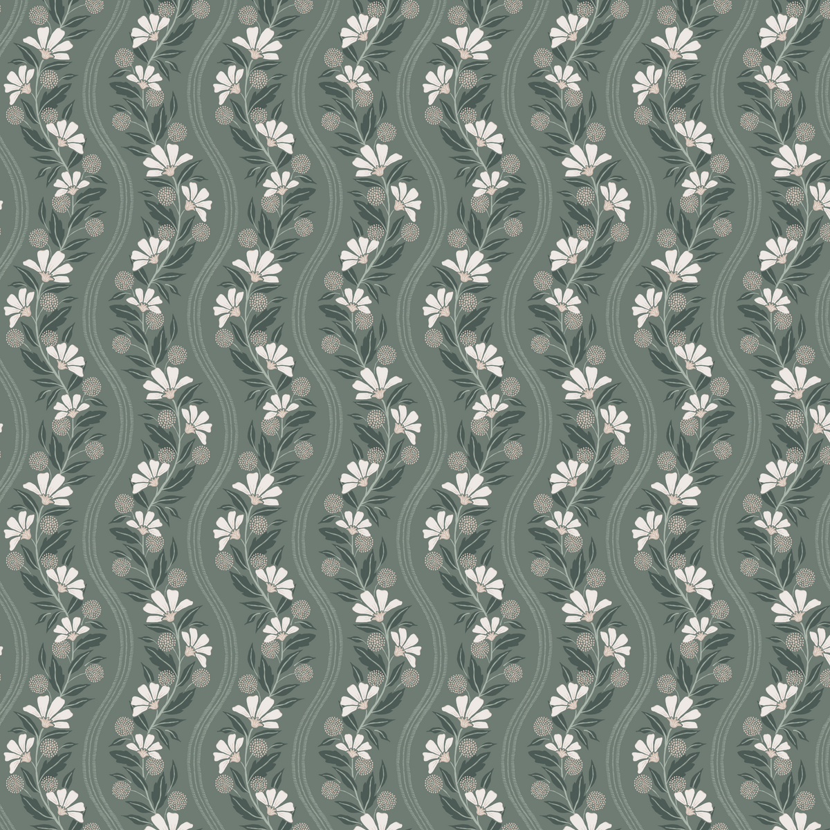 Wavy Floral Stripe - Green