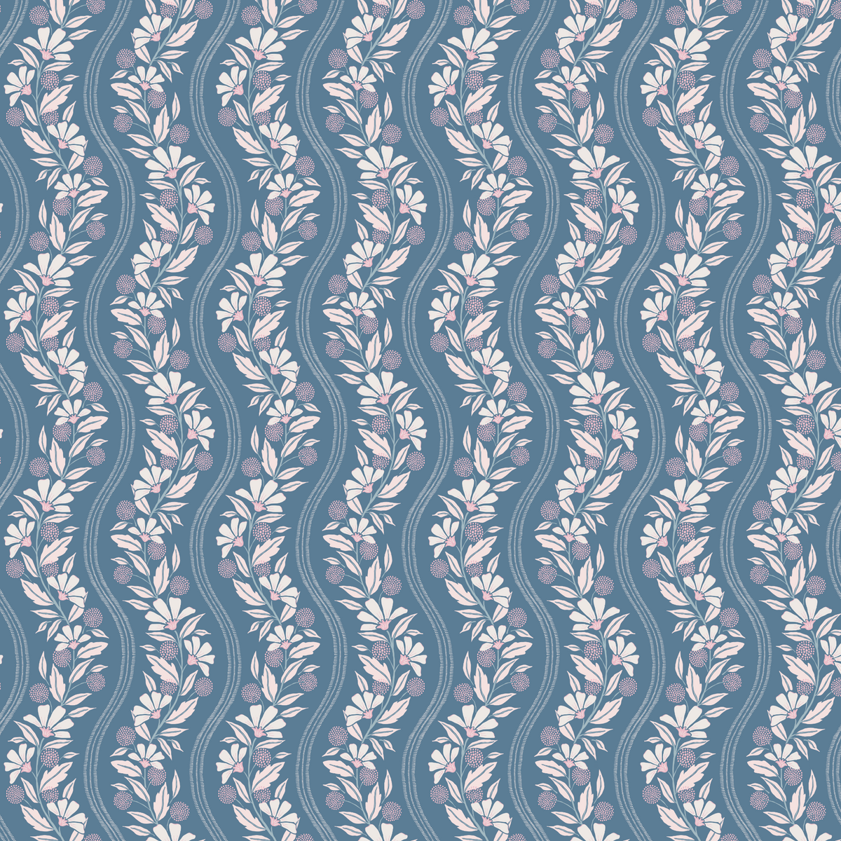 Wavy Floral Stripe - Blue