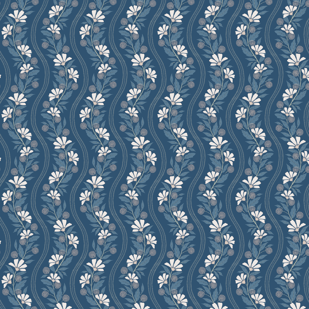 Wavy Floral Stripe - Navy