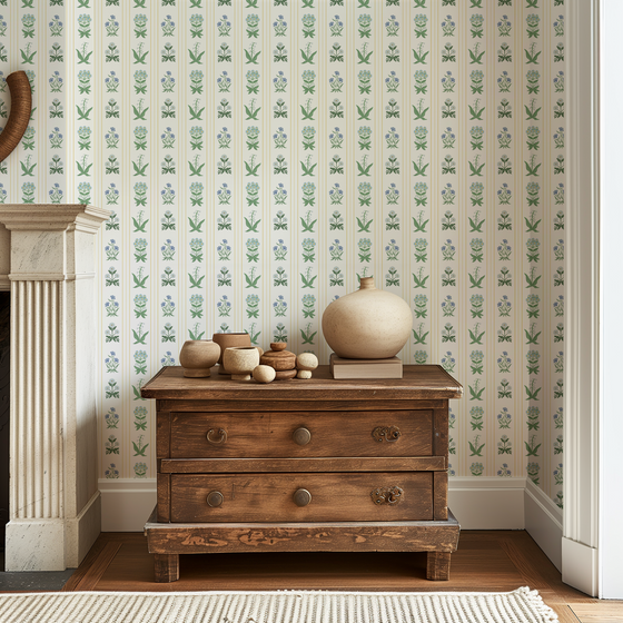 Rosemary Wallpaper in White X Kate Clay