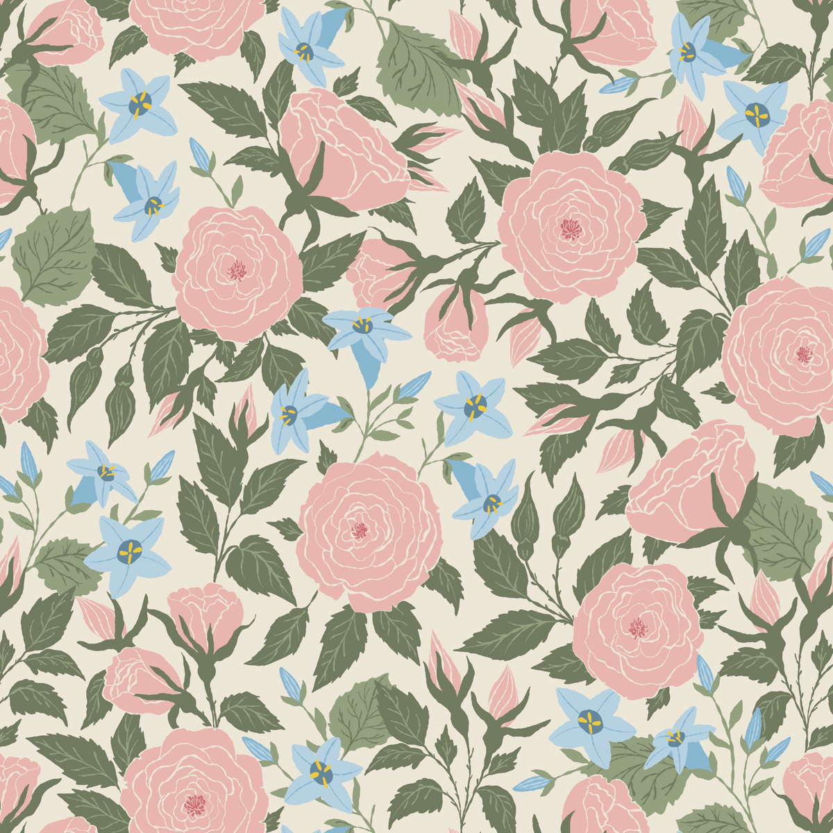 Wild Roses and Bellflowers