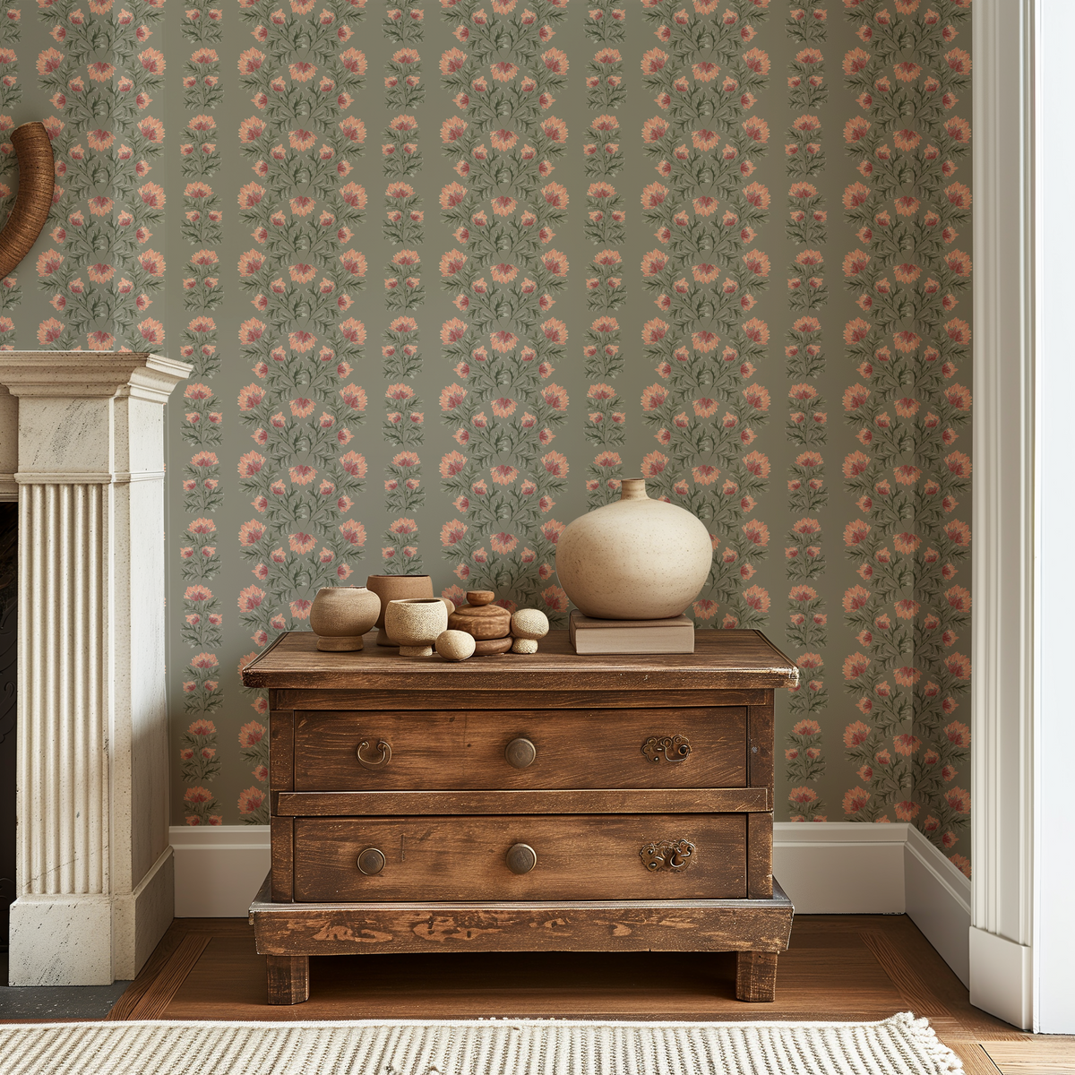 Willow Floral Stripes - Meadow Green