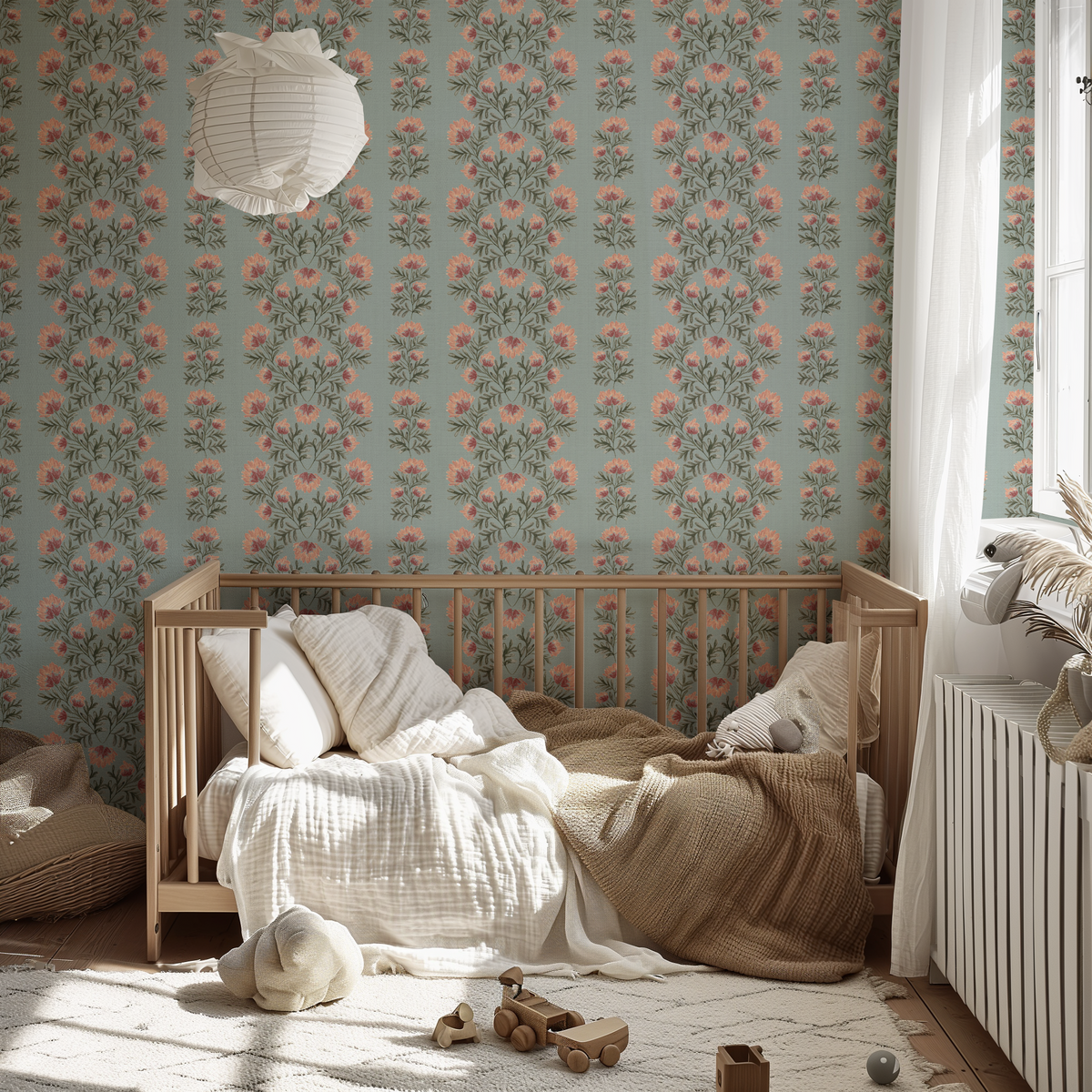 Willow Floral Stripes -Light Mint Green