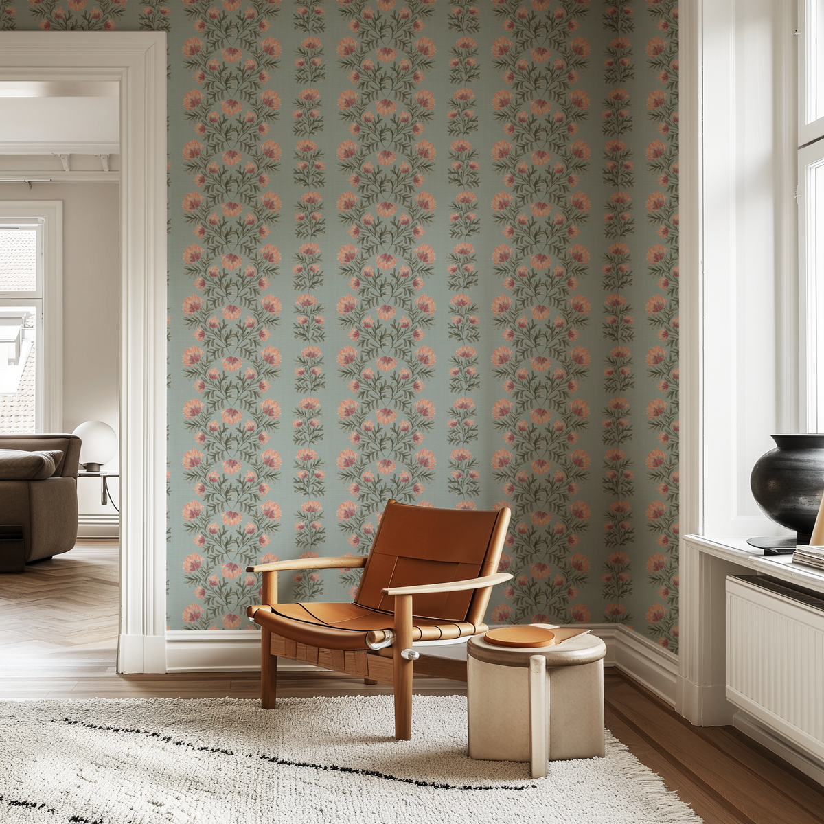 Willow Floral Stripes -Light Mint Green