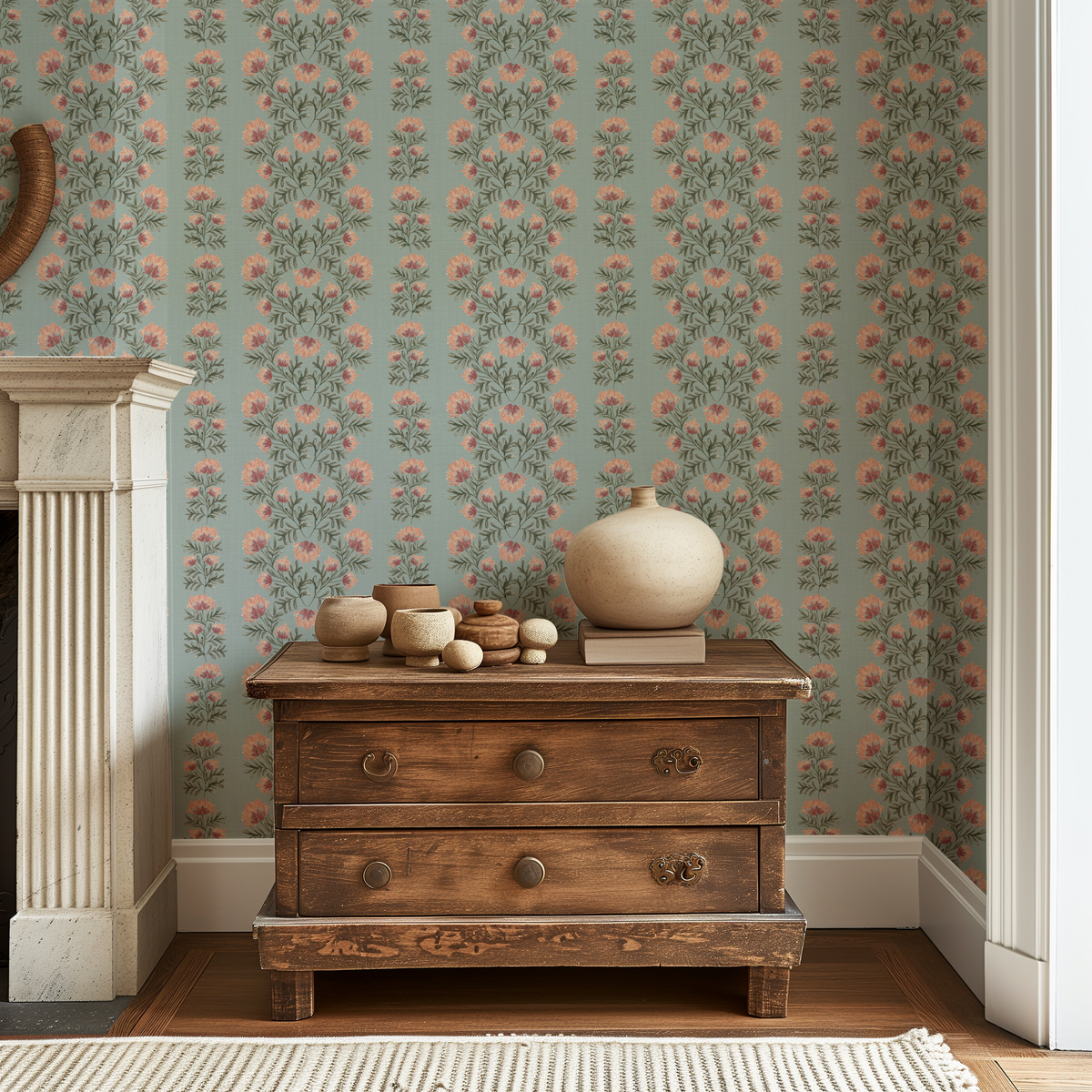 Willow Floral Stripes -Light Mint Green