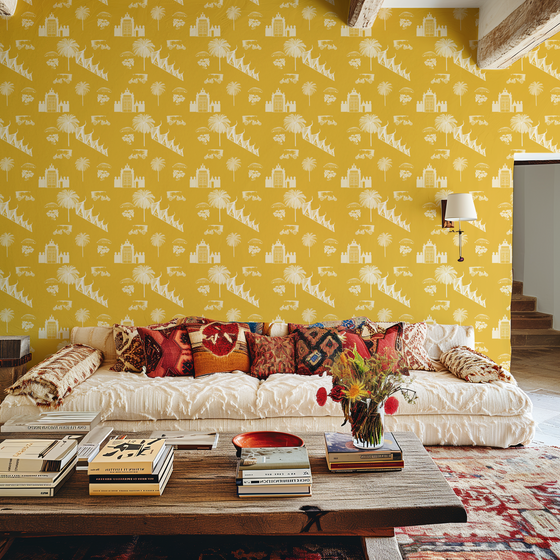 Phnom Penh Wallpaper in Mustard by Jenna Hang