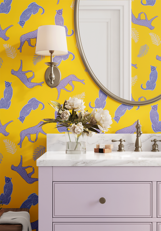 Cheetahs in the Wild Wallpaper in Yellow by Jenna Hang