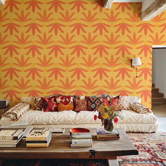 Banana Plants Wallpaper in Orange by Jenna Hang